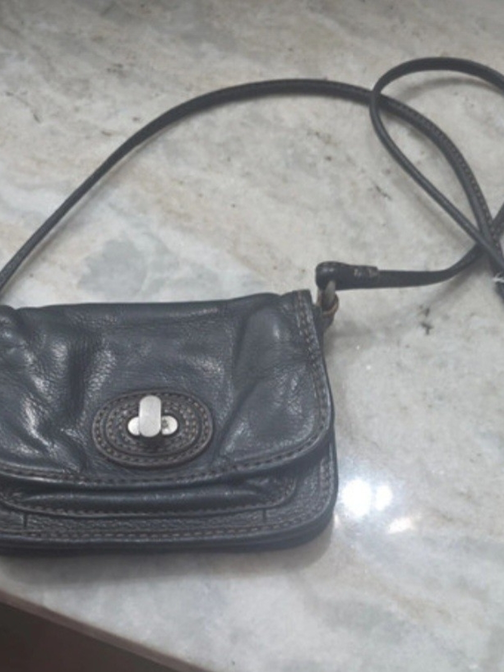 Fossil Black Leather Turn-Lock Crossbody Bag